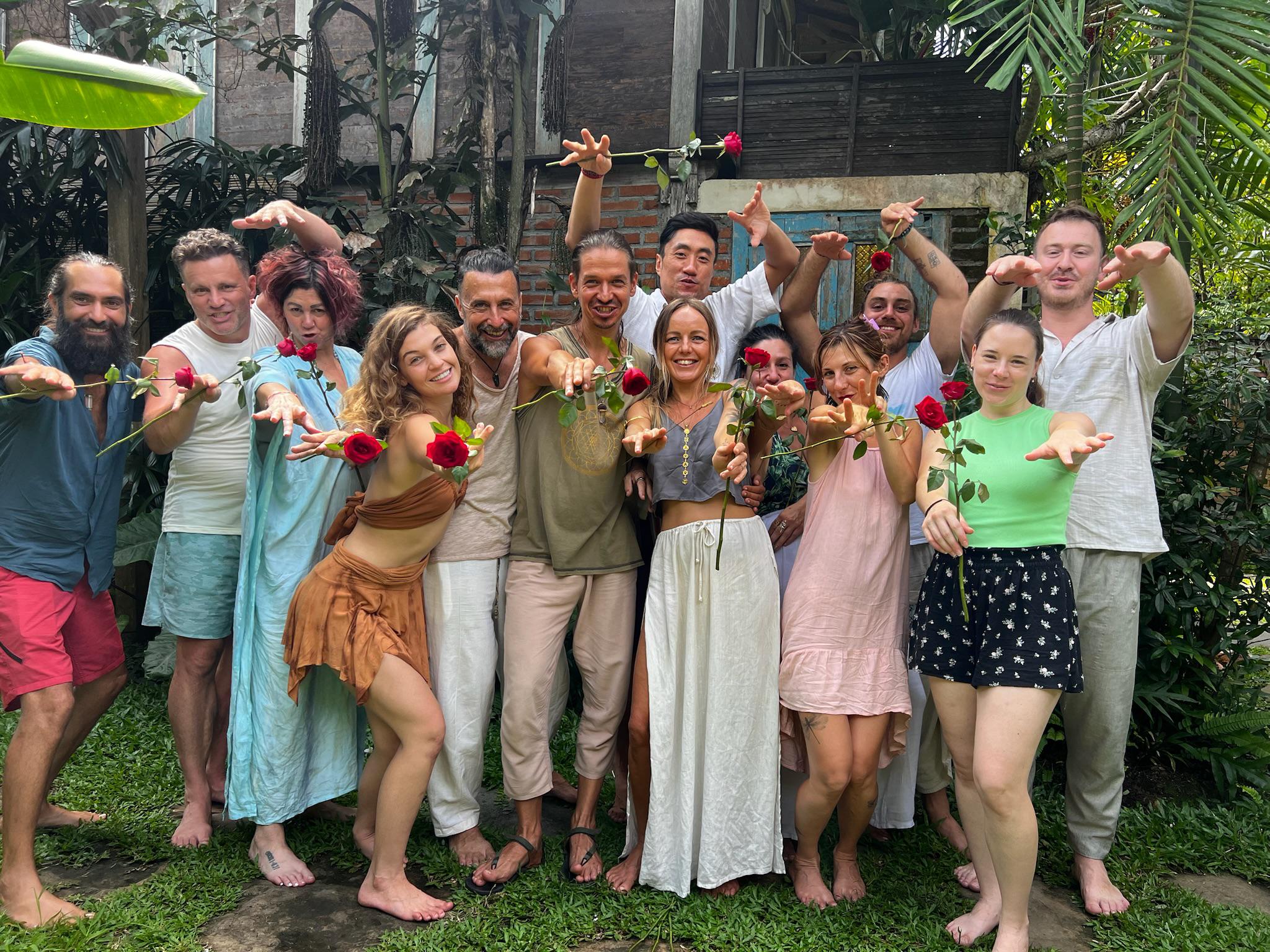 Retreat participants in Bali, joyful and connected